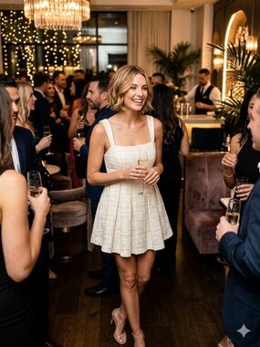 Square-Neck Cream Party Mini Dress
